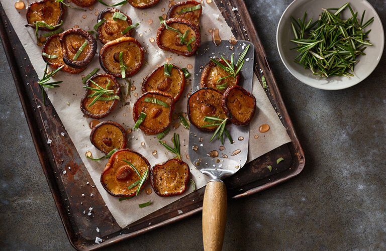 Marinated roasted shiitake mushrooms with olive oil agrodolce